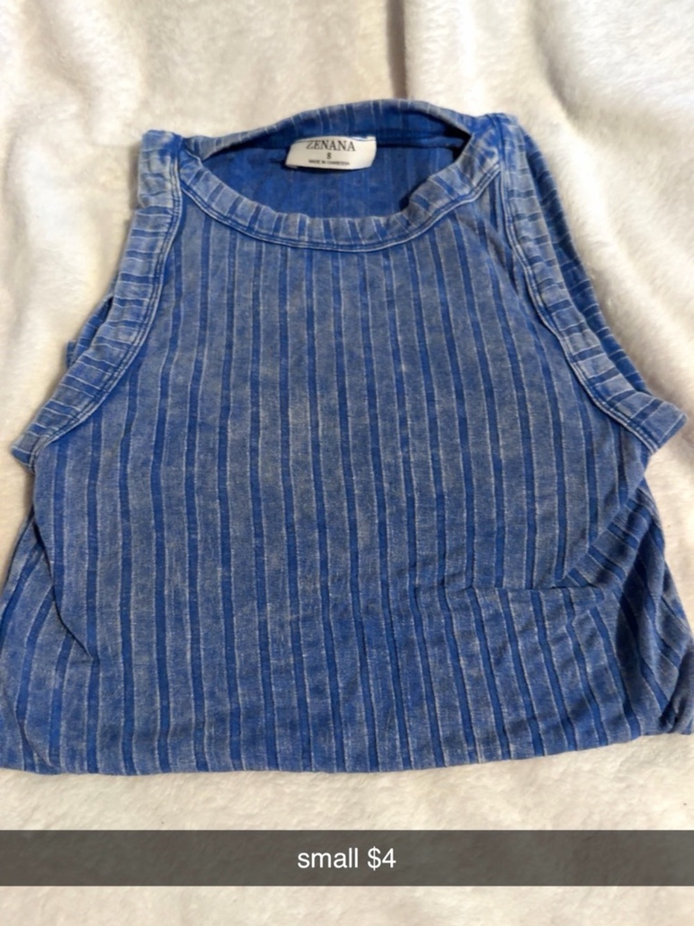 Zenana Outfitters Blue Striped Ribbed Crop Tank